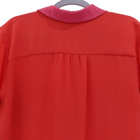 Ann Taylor LOFT Popover Blouse Sz L Red Button Up Long Sleeve Collared Pocket - Picture 9 of 11